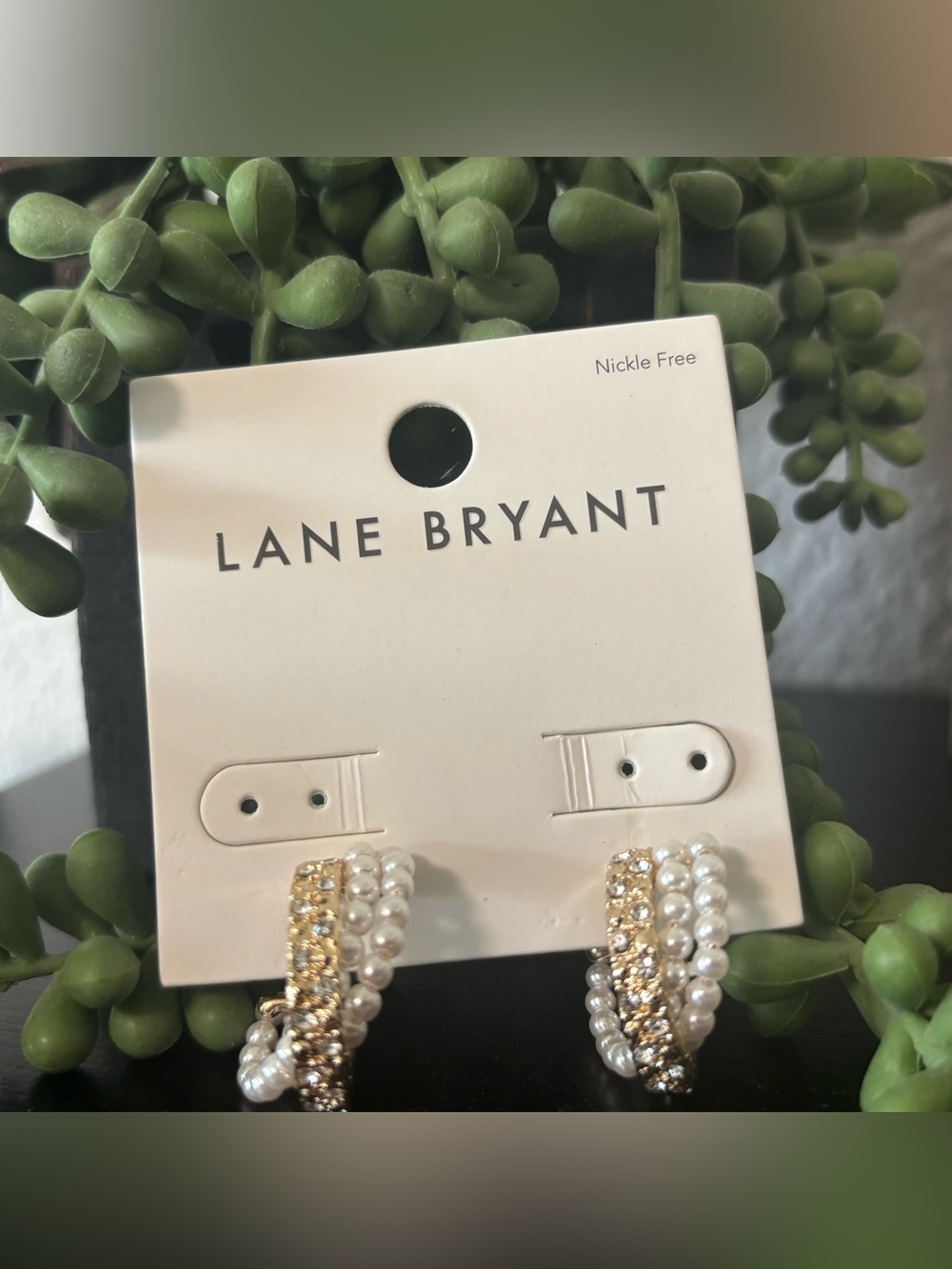 Gold and White Pave Stone & Pearl Hoop Earrings